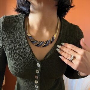 vintage enamel candy stripe necklace gold tone snake chain